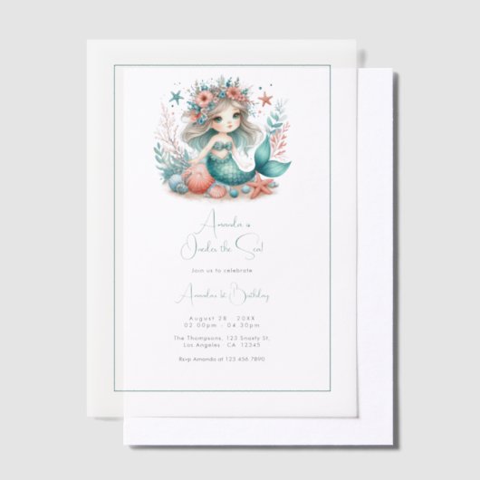 "One-der the Zee" Vellum Zeemeermin Eerste Verjaar Vellum Uitnodigingen (Offset)