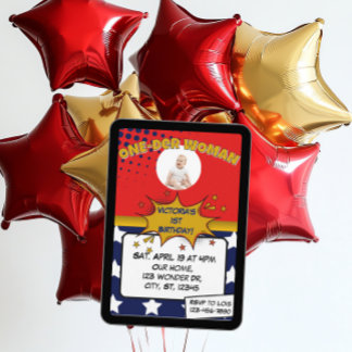 One-Der Woman, Superhero 1st Birthday  Kaart