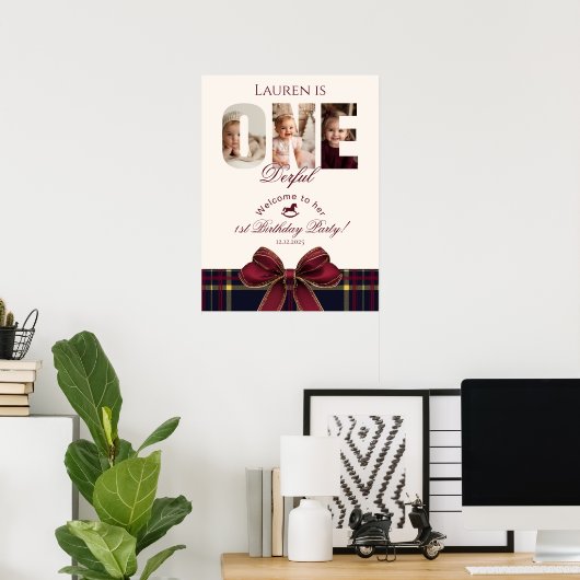 One Derful 1st BIrthday Preppy Plaid Welkom Poster (Thuiskantoor)