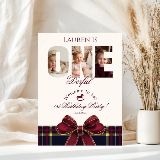 One Derful 1st BIrthday Preppy Plaid Welkom Poster