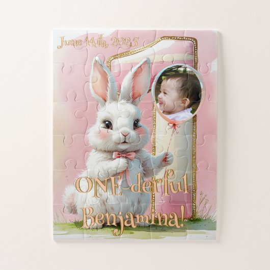 ONE-derful Bunny 1e verjaardag voor meisjes roze Legpuzzel (Verticaal)
