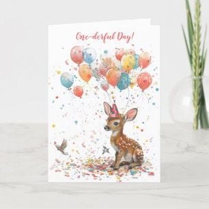 One-derful Day Woodland Animals 1st Birthday Kaart