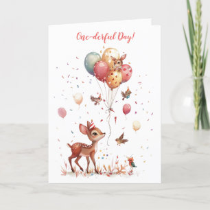 One-derful Day Woodland Animals 1st Birthday Kaart
