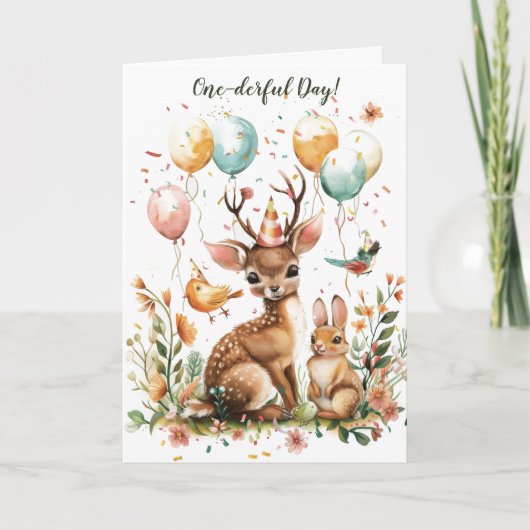 One-derful Day Woodland Animals 1st Birthday Kaart (Voorkant)