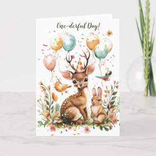 One-derful Day Woodland Animals 1st Birthday Kaart
