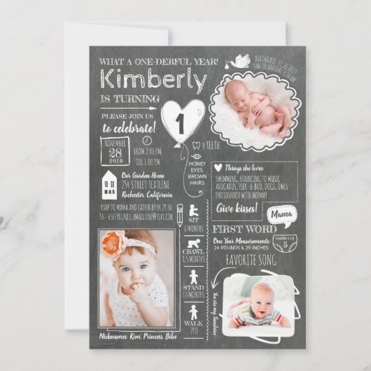One-derful Year Infographic Fun 1st Birthday Foto Kaart (Voorkant)
