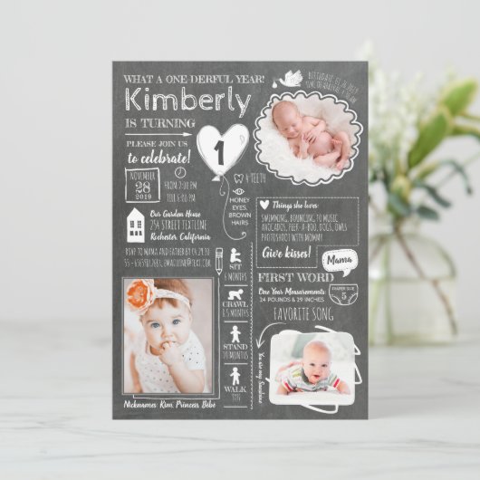 One-derful Year Infographic Fun 1st Birthday Foto Kaart (Staand voorkant)