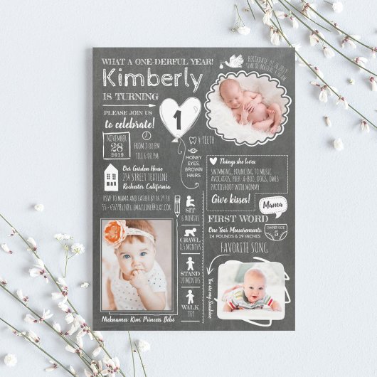 One-derful Year Infographic Fun 1st Birthday Foto Kaart