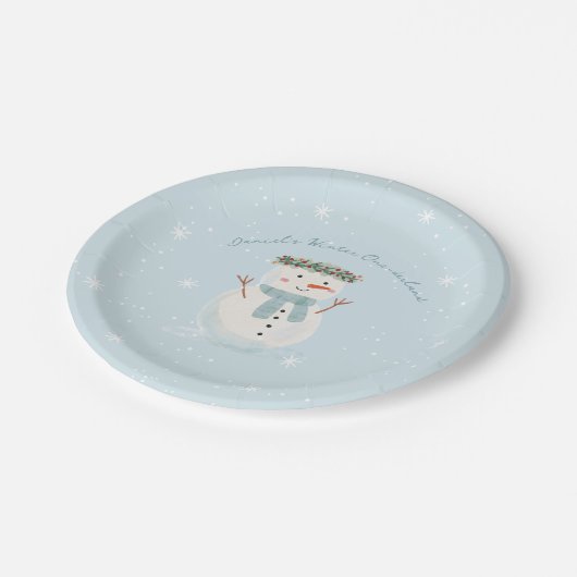 One-derland Winter Bash Schattigee Sneeuwman en Sn Papieren Bordje (Gekanteld)