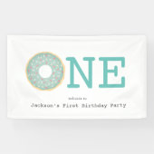 One Donut Mint Green Boy's eerste verjaardag Spandoek (Horizontaal)