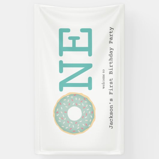 One Donut Mint Green Boy's eerste verjaardag Spandoek (Verticaal)