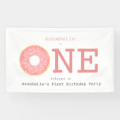 ONE Donut Pink Girl's eerste verjaardagsbanner Spandoek (Horizontaal)