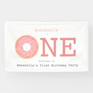 ONE Donut Pink Girl's eerste verjaardagsbanner Spandoek
