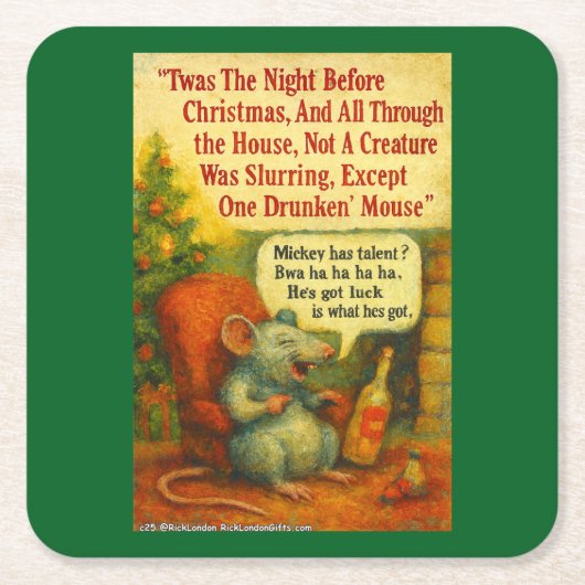 One Drunken' Mouse – Christmas Card Chaos Kartonnen Onderzetters (Voorkant)