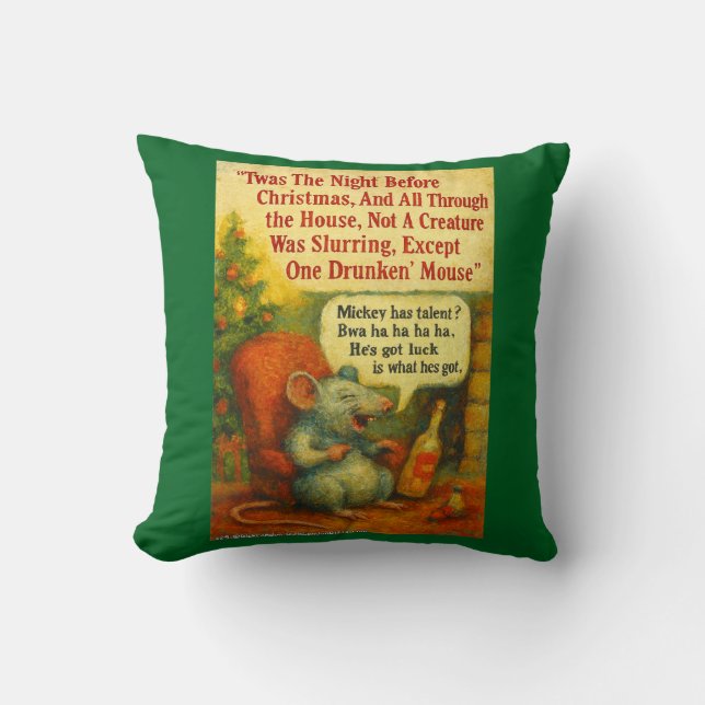 One Drunken' Mouse – Christmas Card Chaos Kussen (Voorkant)