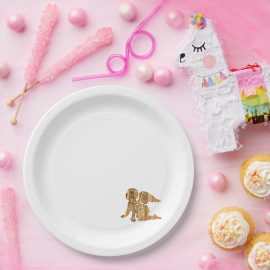 One Elegant Shiny Golden Angel White Papieren Bordje (Feest)