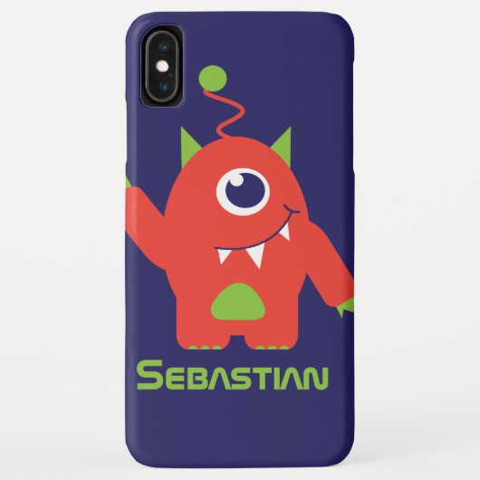 One eyed alien kinder aangepaste naam oranje blauw Case-Mate iPhone case (Achterkant)