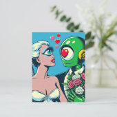 One Eyed Alien Woman en Green Robot zijn verliefd  Briefkaart (Staand voorkant)
