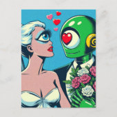 One Eyed Alien Woman en Green Robot zijn verliefd  Briefkaart (Voorkant)