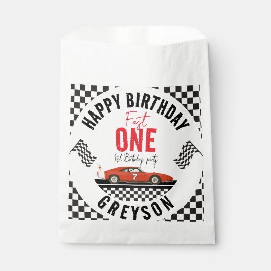 One Fast Race Car Boy 1e verjaardagsfeestje Bedankzakje (Voorkant)