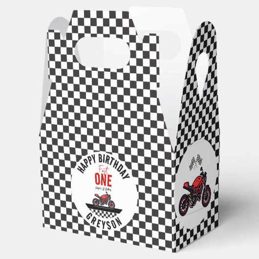 One Fast Race Motorcycle Boy 1st Birthday Party Bedankdoosjes (Geopend)