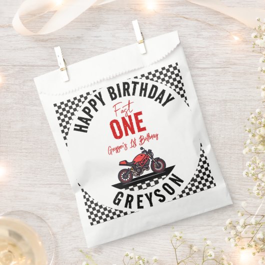 One Fast Race Motorcycle Boy 1st Birthday Party Bedankzakje (Geknipt)