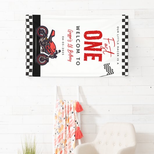 One Fast Race Motorcycle Boy 1st Birthday Party Spandoek (Insitu)