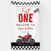 One Fast Race Motorcycle Boy 1st Birthday Party Spandoek (Verticaal)