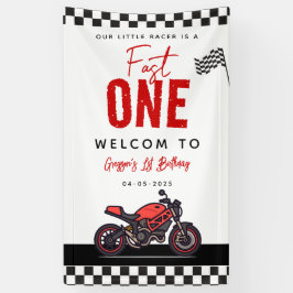 One Fast Race Motorcycle Boy 1st Birthday Party Spandoek