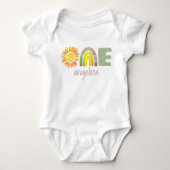 ONE First Birthday Baby Boho Rainbow Name Baby Romper (Voorkant)