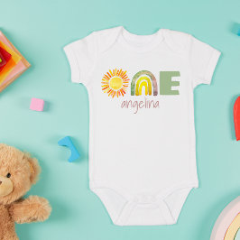 ONE First Birthday Baby Boho Rainbow Name Baby Romper
