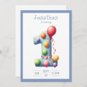 One First Year Simplistic Birthday Invitation Kaart (Voorkant / Achterkant)