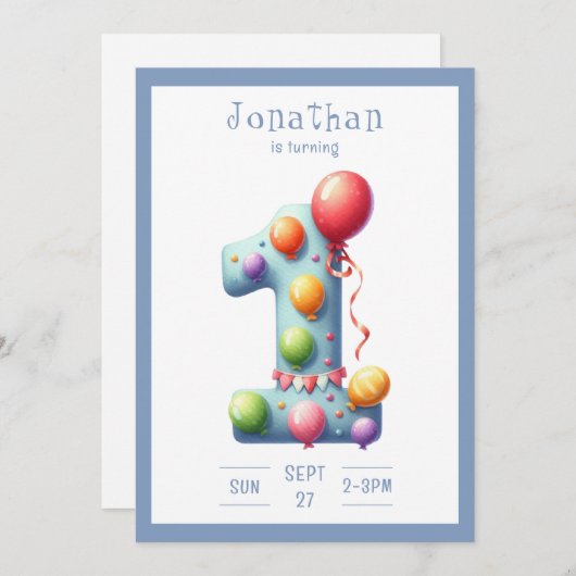 One First Year Simplistic Birthday Invitation Kaart (Voorkant / Achterkant)