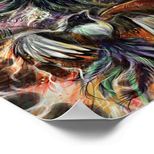 One for Sorrow Magpie and Fox Digital Illustration Poster (Hoek)