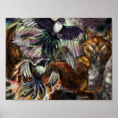 One for Sorrow Magpie and Fox Digital Illustration Poster (Voorkant)