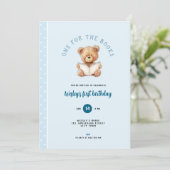 One for the Book 1st Birthday Invitation for Boys Kaart (Staand voorkant)