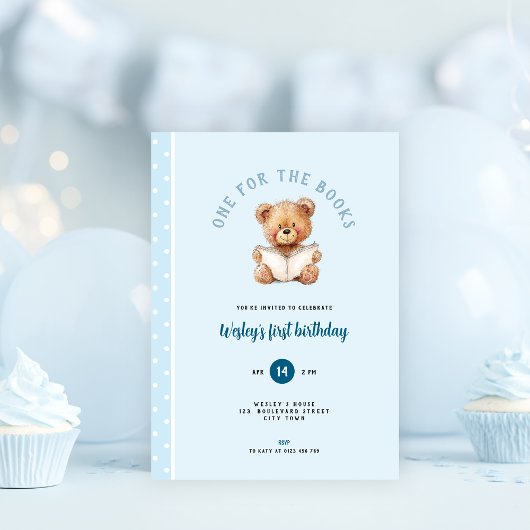 One for the Book 1st Birthday Invitation for Boys Kaart