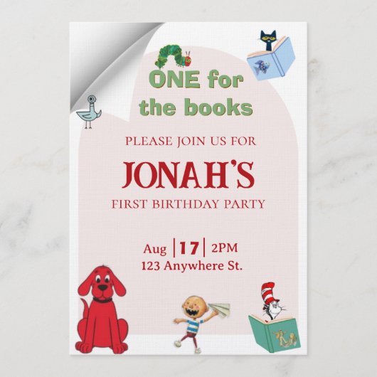 One for the books, First birthday invitation Kaart (Voorkant)