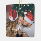 One foto Merry Kerstkalligrafie wit Keramisch Ornament (Links)