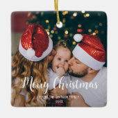 One foto Merry Kerstkalligrafie wit Keramisch Ornament (Voorkant)