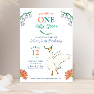 One Gekke Goose Boys 1st Birthday Party Invitation Kaart