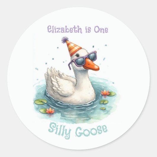 "One Gekke Goose" eerste verjaardagsfeestje Ronde Sticker (Voorkant)