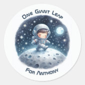 One Giant Leap Astronaut Boy Verjaardagsfeestje Ronde Sticker (Voorkant)