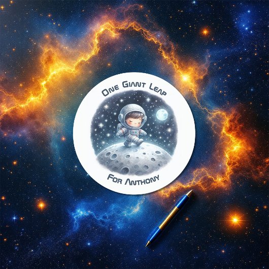One Giant Leap Astronaut Boy Verjaardagsfeestje Ronde Sticker
