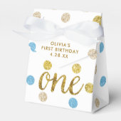 One Glitter Confetti 1e Verjaardag Blauw en Goud Bedankdoosjes (Voorkant Zijde)