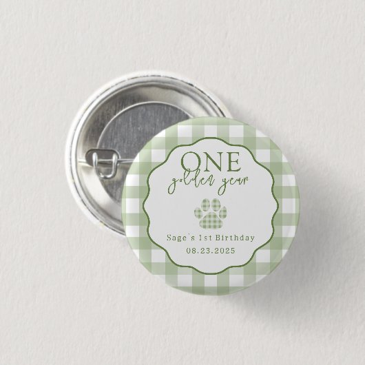 One Golden Year Paw Print First Birthday Party Ronde Button 3,2 Cm (Voorkant /achterkant)