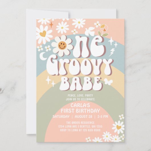 ONE Groovy Babe Daisy Hippie 1e verjaardag Kaart (Voorkant)