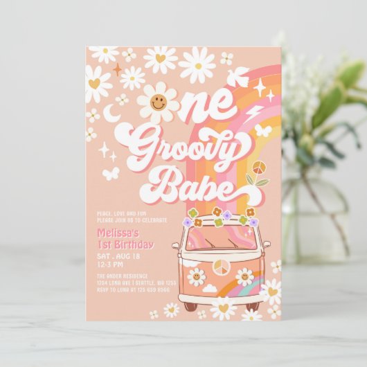 ONE Groovy Babe Daisy Rainbow Groovy 1e verjaardag Kaart (Staand voorkant)