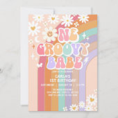 One Groovy Babe Daisy Rainbow Retro 1e verjaardag Kaart (Voorkant)