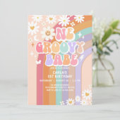 One Groovy Babe Daisy Rainbow Retro 1e verjaardag Kaart (Staand voorkant)